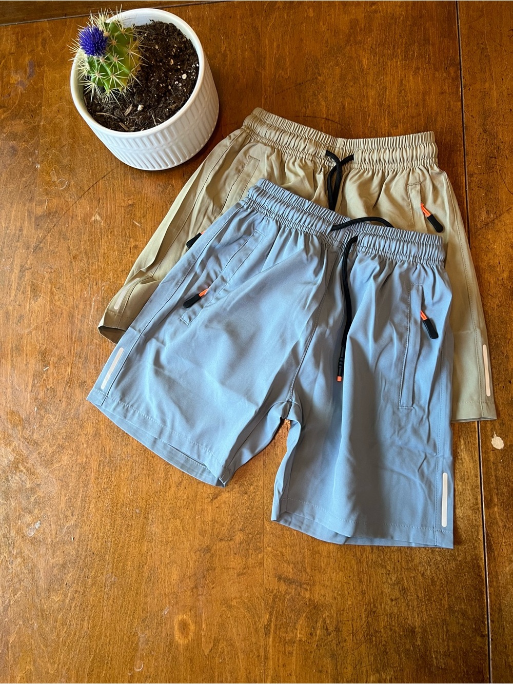 Boys Athletic Shorts Lot 2 Gray & Tan Performance Active Drawstring size 5-6